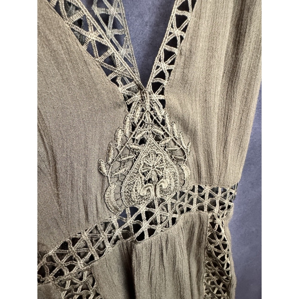 Topshop Forest Green Cut Out‎ Lace Mini Dress Size 4 Boho Crochet Strappy Short - Picture 2 of 5